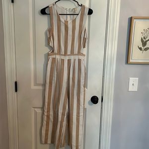 Full Length White and Tan Striped Japana Romper